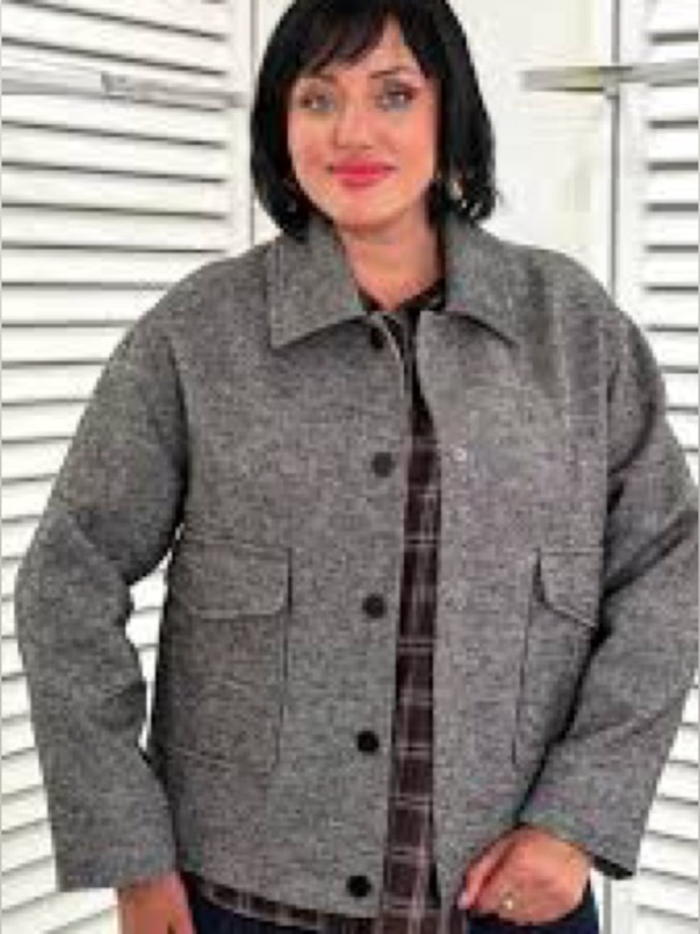 Kate Sheridan Lightweight Cotton Jacket Blazer sz M/L Navy Tweed Print Boxy Cut